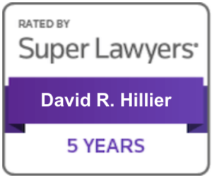 David Hillier's 5 Year Milestone Badge from Super Lawyers. Super Lawyers provides milestone badges for each 5 years of inclusion in the Super Lawyers List.