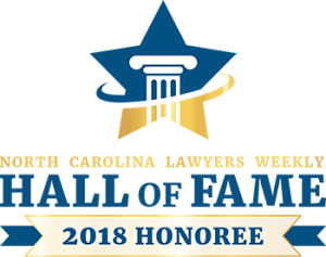 Graphic image of the NC Lawyer's Weekly Hall of Fame Logo. Howard Gum was inaugurated in the Hall of Fame's first class in 2018. This award is given biannually to 30+ year lawyers. It's odd year counterpart is the NC Lawyers Weekly Rising Stars, whose first class was inaugurated in 2019.