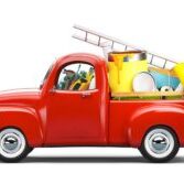 Image of a toy, possibly a model, of a bright red antique truck filled with colorful tools depicting the idea of property belonging to a family that might be titled by a business or third party