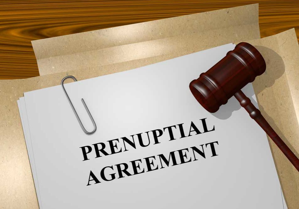 Prenuptial Agreement Image of a file folder attoped with a gavel labeled Prenuptial Agreement.