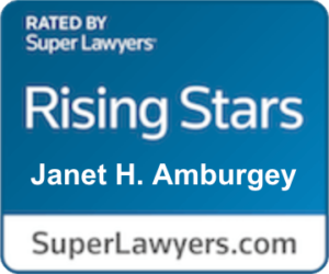 Janet Amburgey's Super Lawyers Rising Stars Badge for her inclusions in the Rising Stars list.