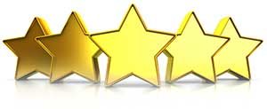 Graphic image of 5 golden stars representing client reviews.